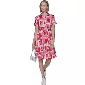 Karl Lagerfeld Pink and Red Geometric Midi Dress